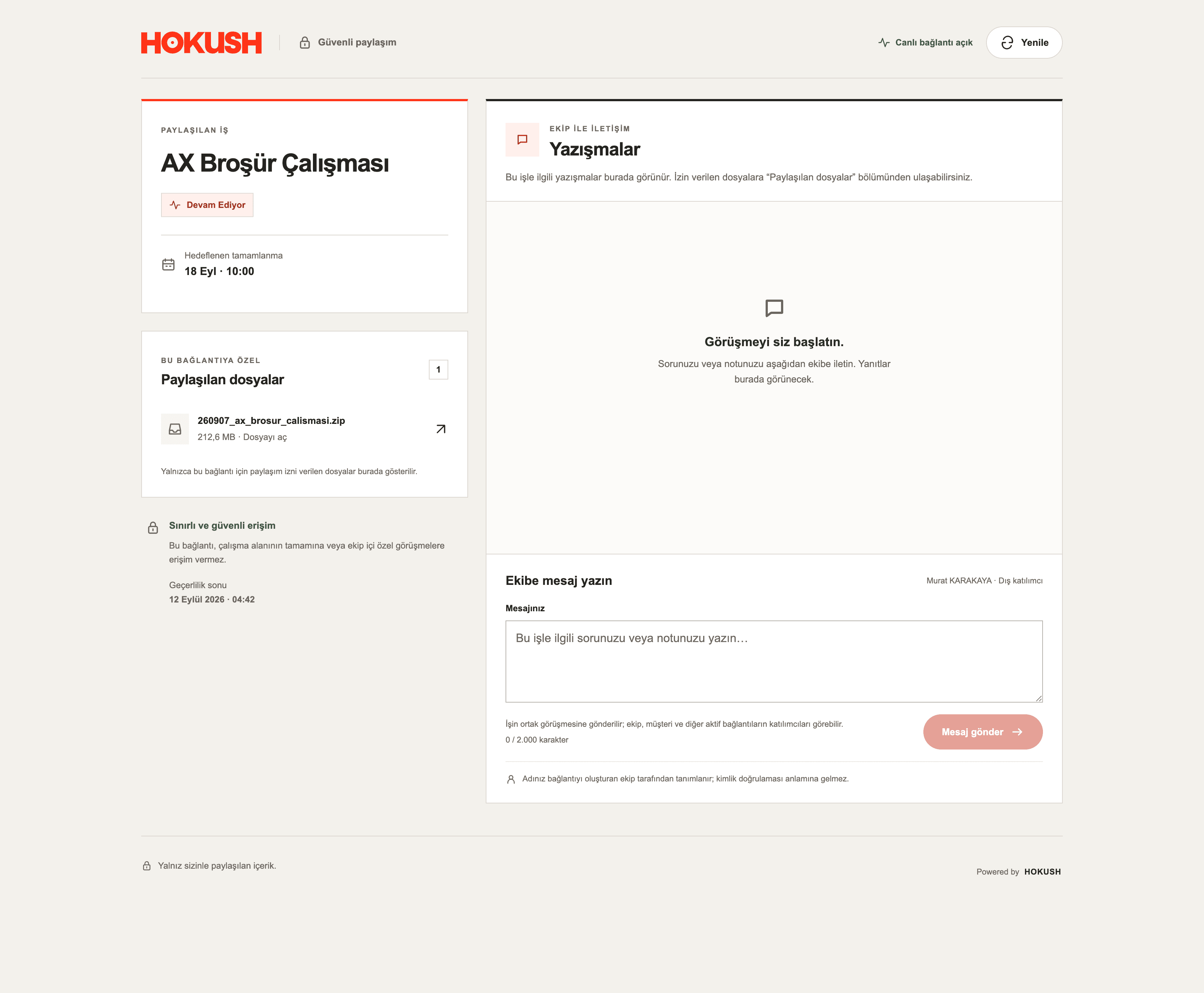 Selected work and files in a Hokush sharing page